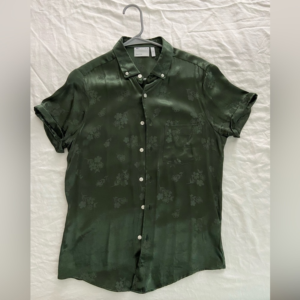 ASOS green satin button down shirt